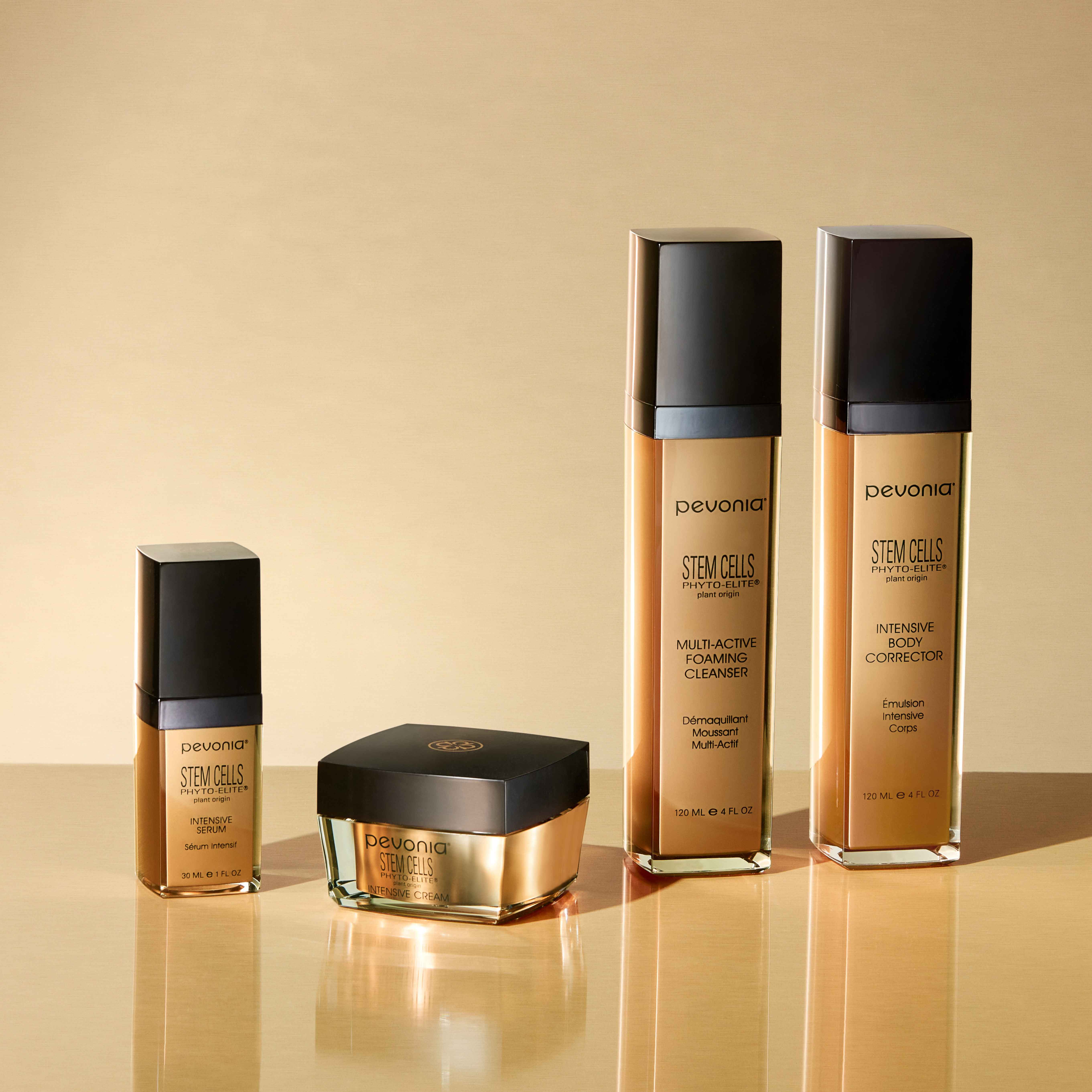 Stem Cells Line on a reflective light brown table.